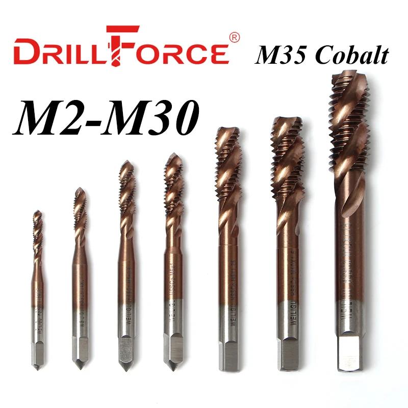 Forets à filetage de vis en Cobalt Drillforce HSSCO M35 flûte en spirale métrique M2-M30 tarauds de