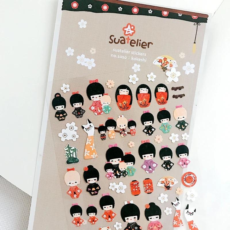 Suatelier japonais Kokeshi autocollants No.1010 poupée filles Sakura Scrapbooking fournitures Kawaii