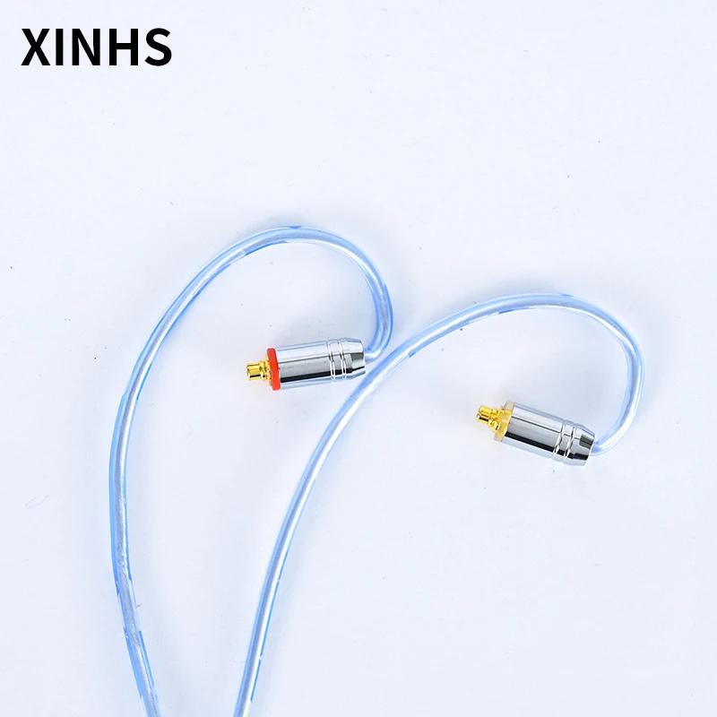 Câble d'écouteurs HIFI plaqué argent en cuivre monocristallin bleu à 2 brins XINHS
