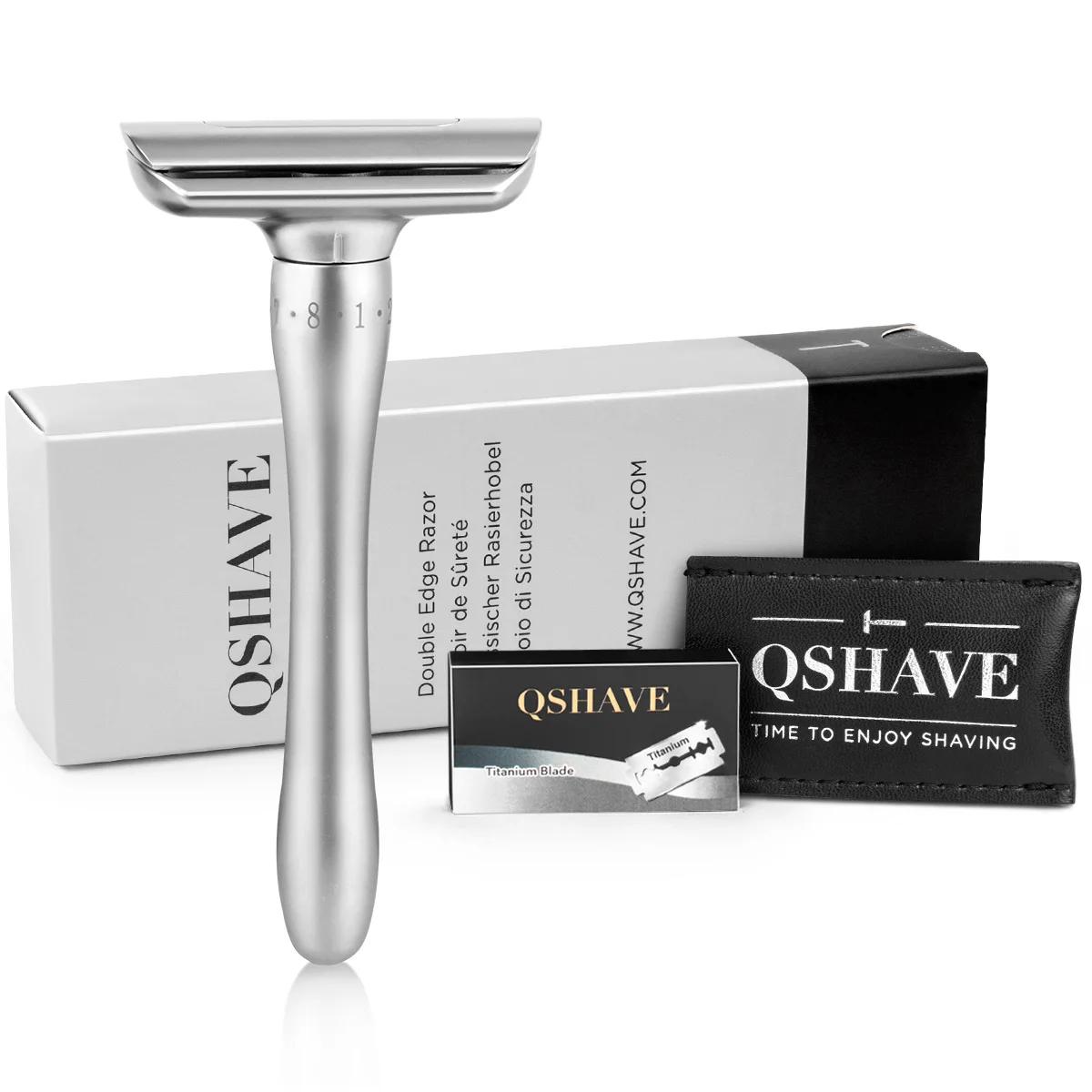 QShave Rasoir de sécurité réglable avec couvercle magnétique 1 rasoir 1 étui de protection et 5 lame