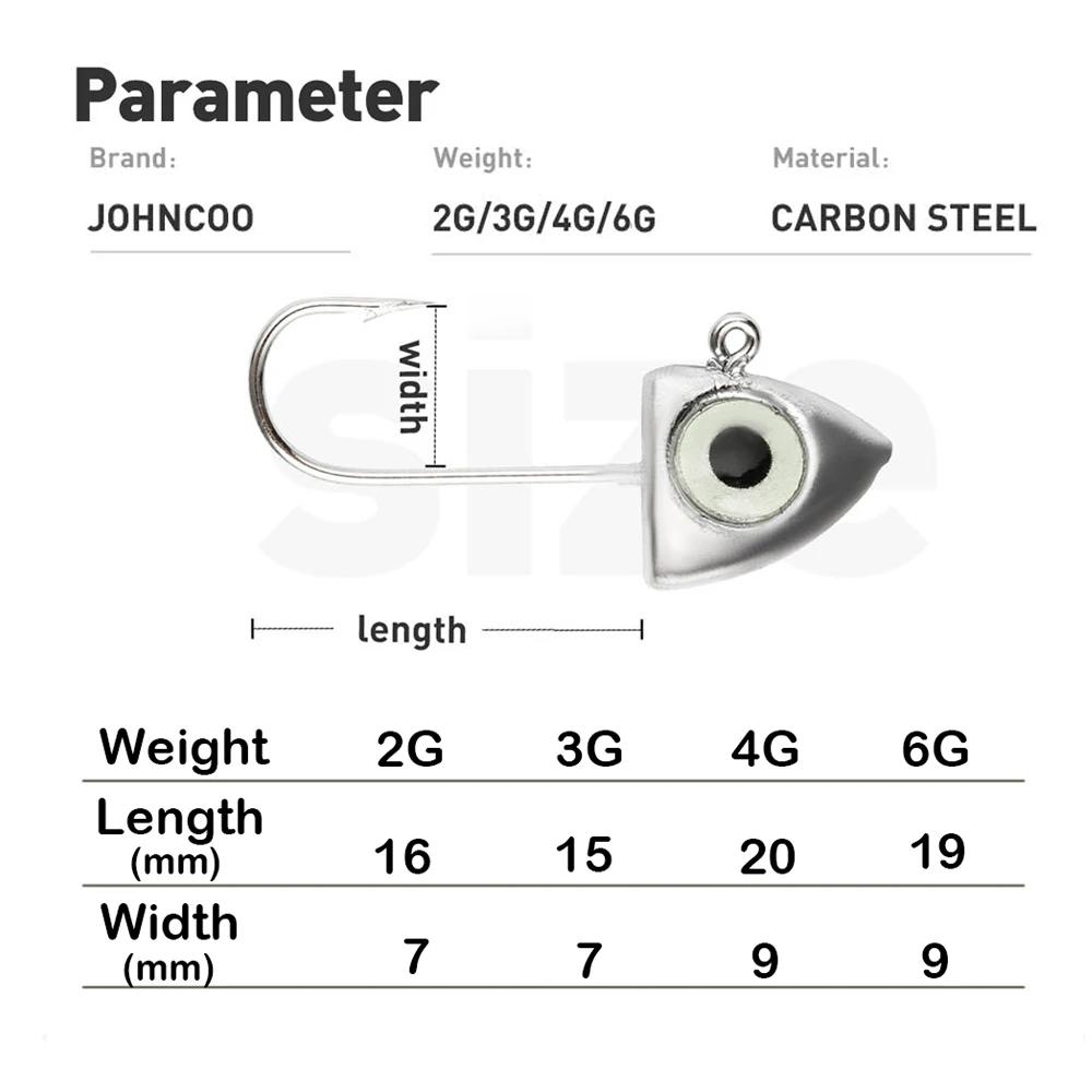 JOHNCOO 8 pièces lumineux 3D oeil gabarit tête crochets de pêche 2g 3g 4g 6g gabarit tête glace bar