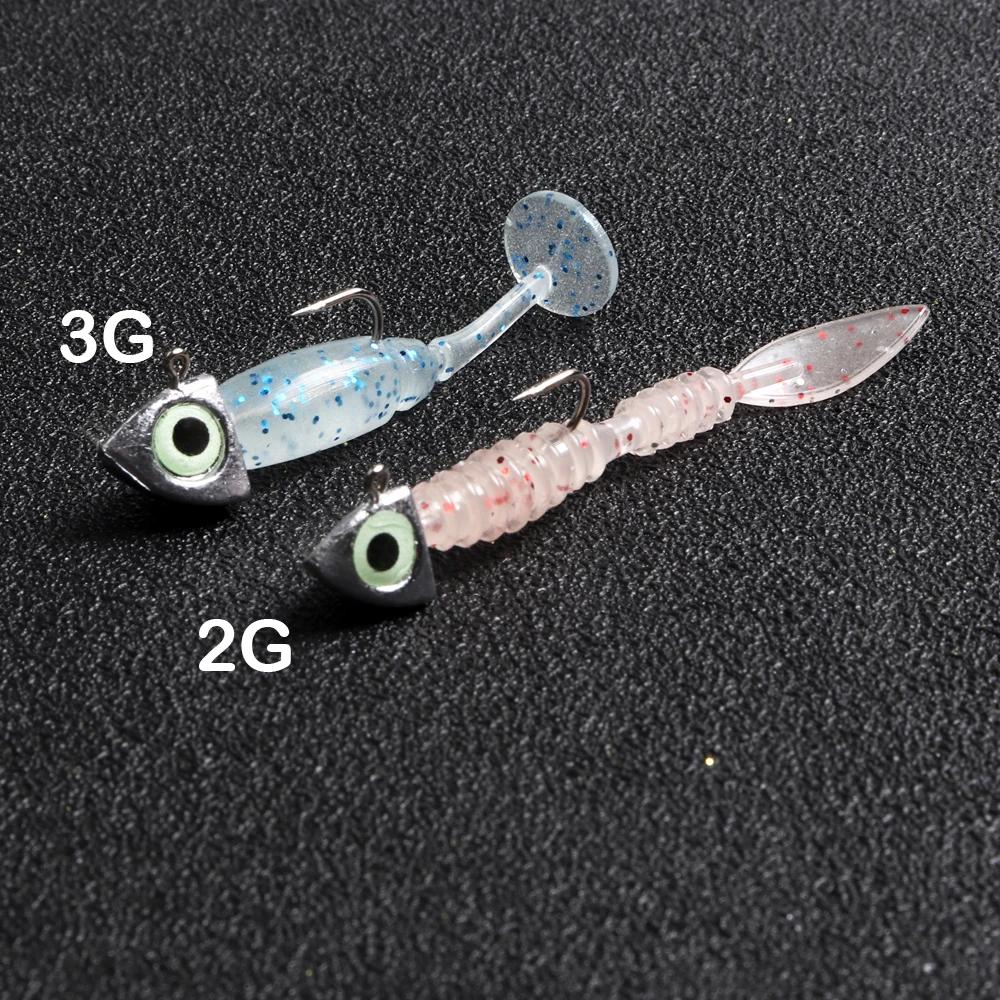 JOHNCOO 8 pièces lumineux 3D oeil gabarit tête crochets de pêche 2g 3g 4g 6g gabarit tête glace bar