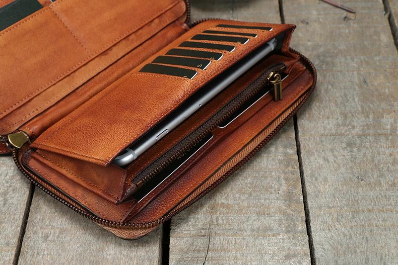 Vintage en cuir véritable portefeuille hommes en cuir long portefeuille hommes sac à main pochette m
