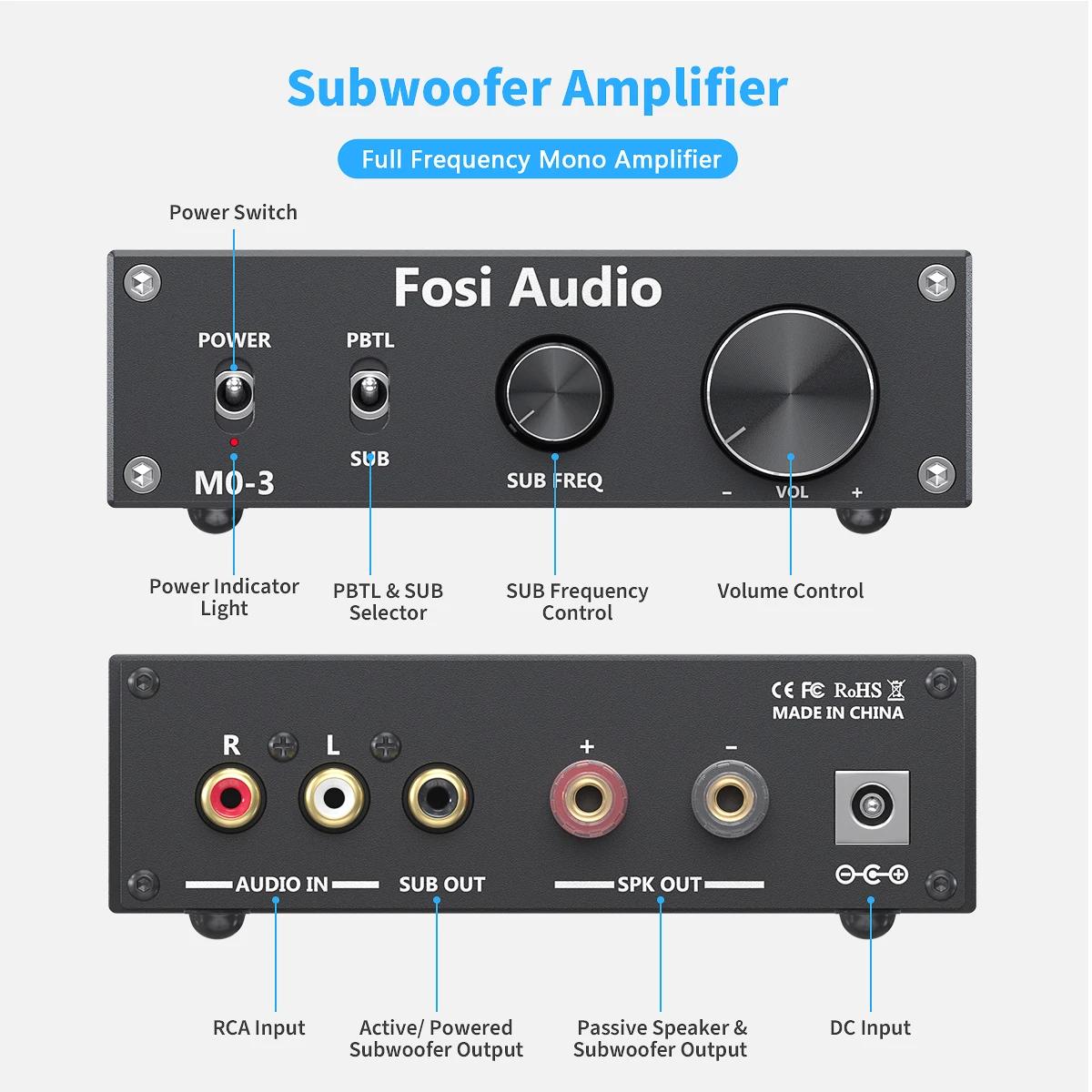 Fosi Audio-Amplificateur de caisson de basses M03, 300W, Mono Amp, Digital Hifi, Home Power Audio, H