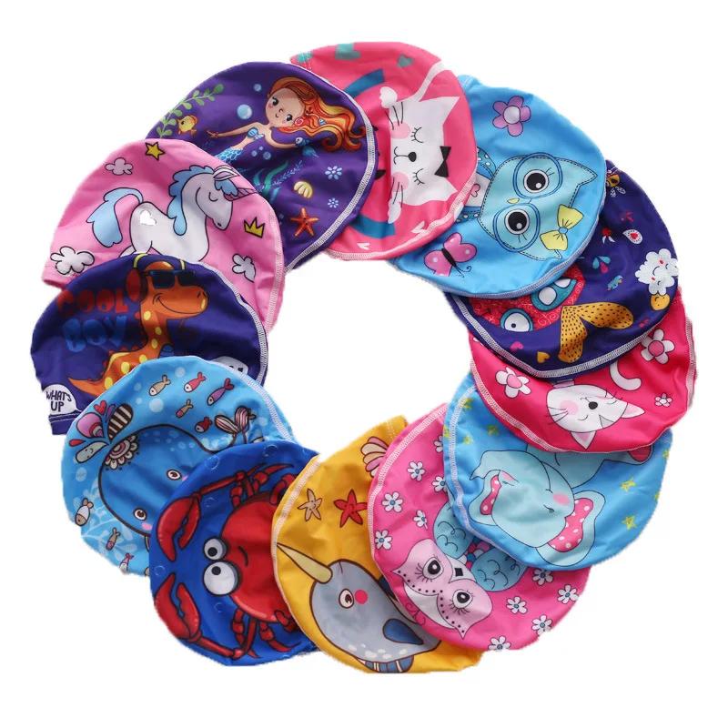 Bonnet de natation en tissu élastique pour enfants, chapeau de protection des oreilles, casquettes d