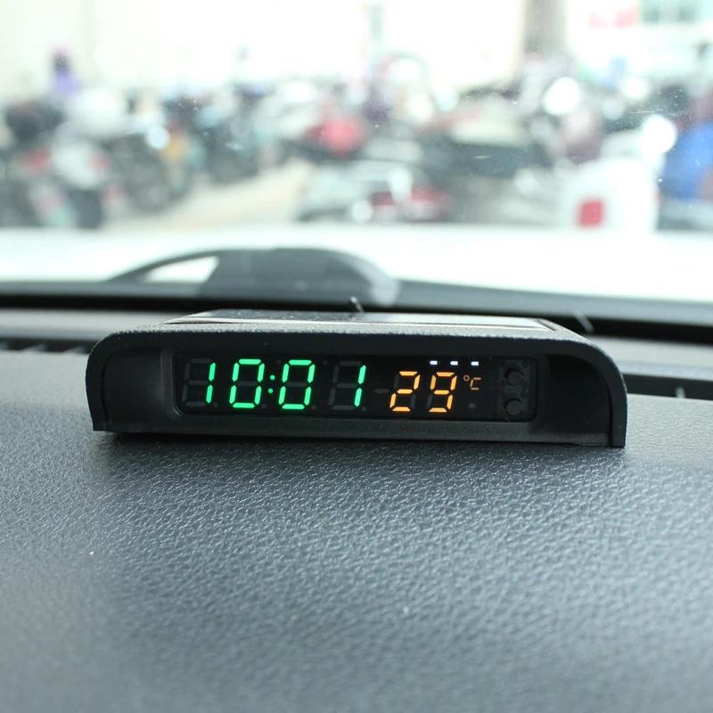 Horloge numérique de voiture solaire, thermomètre à double affichage couleur, interrupteur intellige