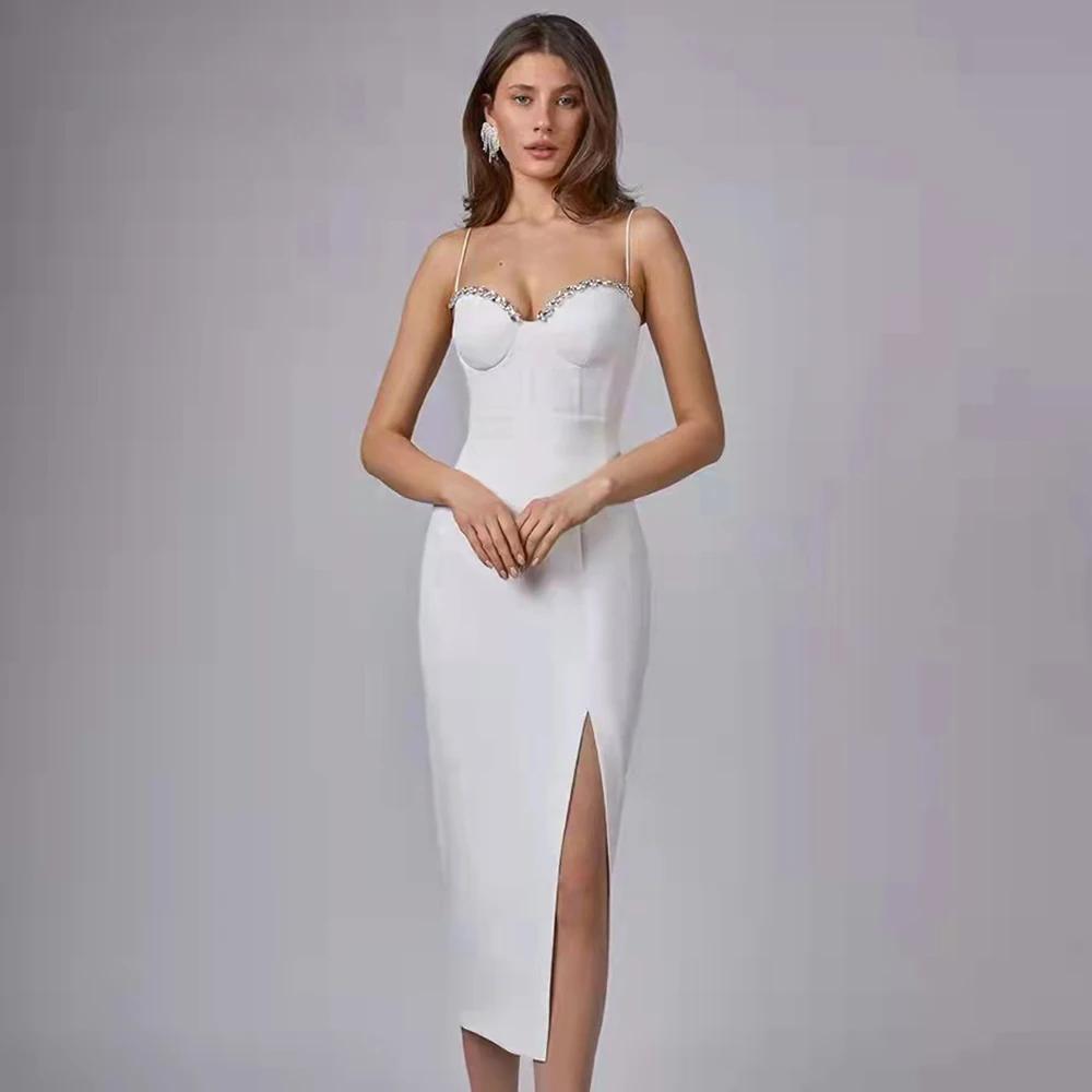 Robe à perles Spaghetti pour femmes, Sexy, sans manches, moulante, vêtements à bandes, robe de soiré