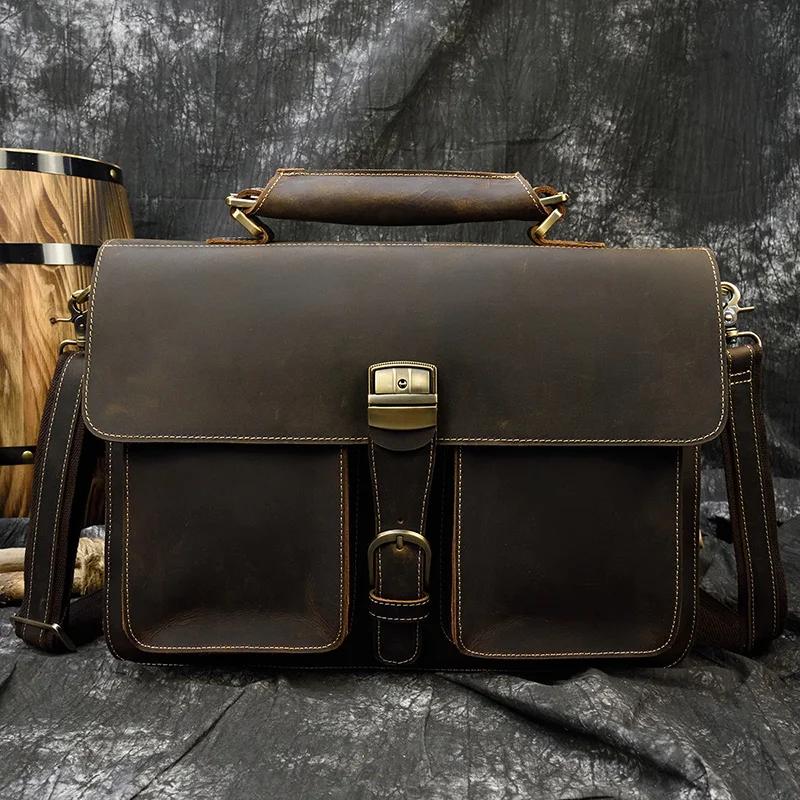 Sac d'ordinateur en cuir de vachette véritable pour homme, sac pour ordinateur portable, étui à bomb