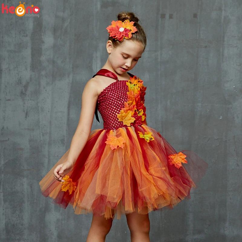 Robe Tutu d'automne pour filles, déguisement de feuilles d'érable pour enfants, Costume fantaisie d'