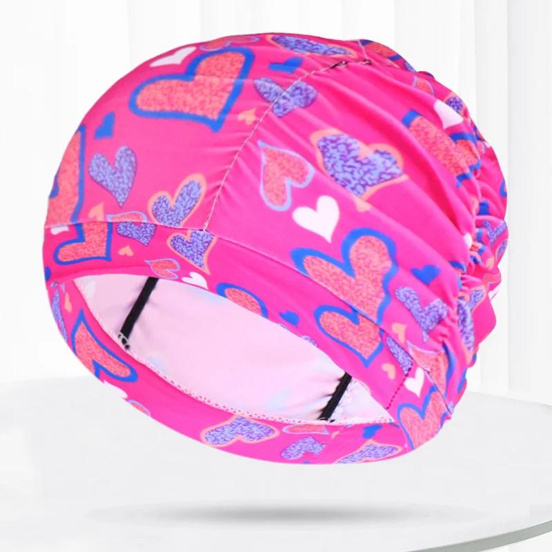 Bonnets de bain en tissu plissé pour femmes et hommes, imprimé fleur, cœur, étoiles, piscine, Sport