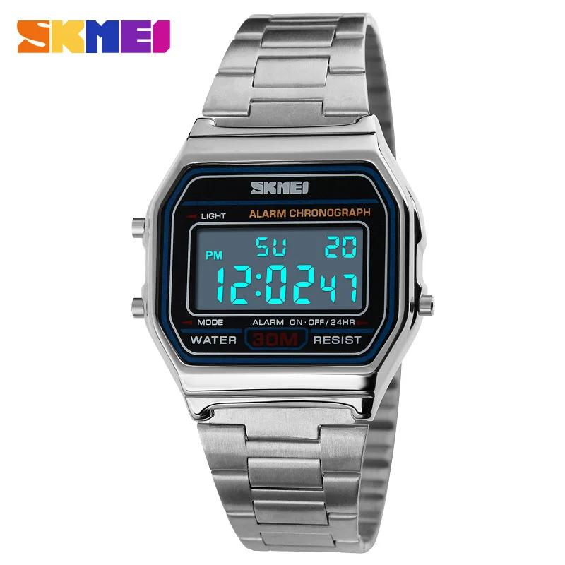 SKMEI-Montre rétro pour hommes d'affaires, électronique, étanche, à la mode, avec bande fine, numéri