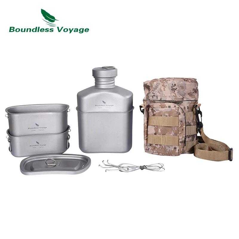 Cantine militaire titane Boundless Voyage kit camping bol bouilloire bouteille cuisine plein air