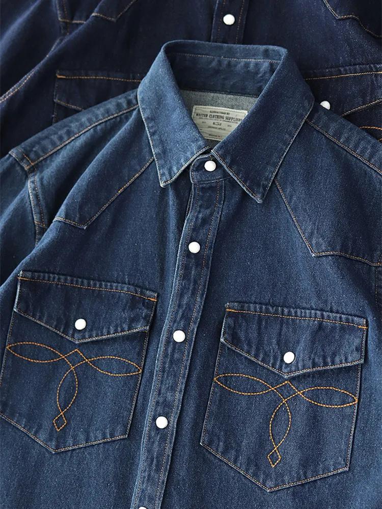 Chemise en jean western lourd pour hommes, manteau de chemisiers d'outillage épaissi, chemise décont
