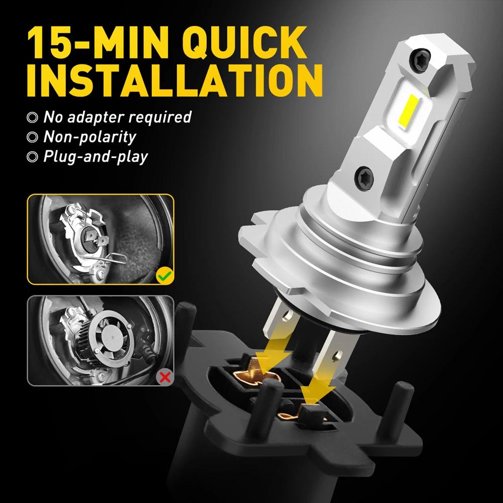 AUXITO 2 pièces H7 LED ampoules de phares Mini taille sans ventilateur sans fil pour phare de voitur
