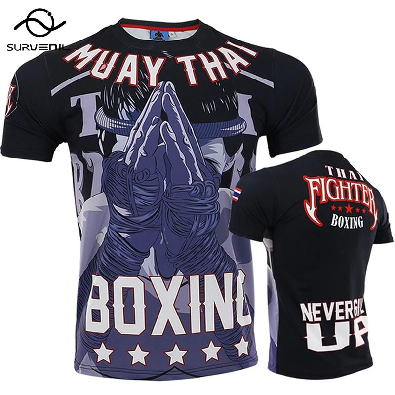 T-shirt de compression en coton pour homme, maillot MMA Rashguard, Tiger Dragon Muay Thai, Kick Boxi