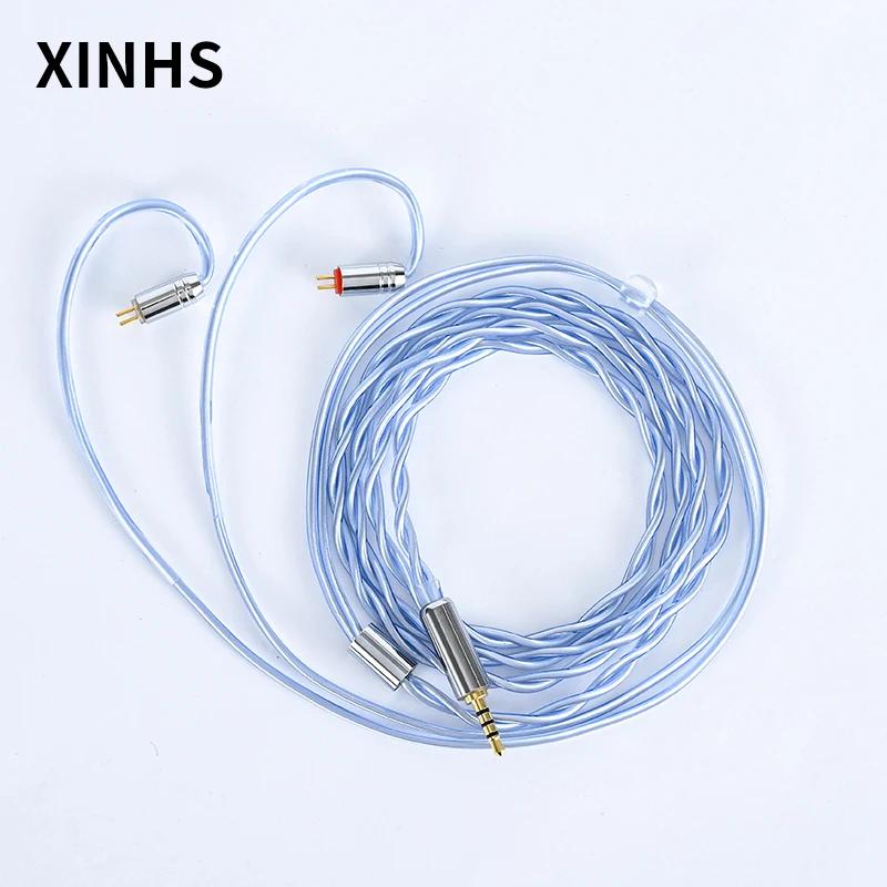 Câble d'écouteurs HIFI plaqué argent en cuivre monocristallin bleu à 2 brins XINHS