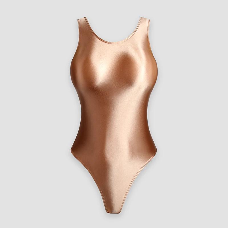 Maillot de bain brillant en satin XClocKNYoung, justaucorps brillant en satin, maillot de bain une p