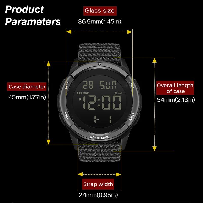 Montres numériques pour hommes NORTH EDGE 2026 TERRAX, sports de plein air, natation, étanches 50 m,