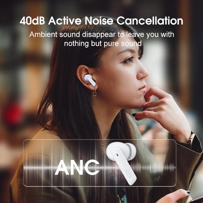 QCY – écouteurs sans fil Bluetooth 5.2, casque d'écoute 40db, avec suppression du bruit actif, 6 mic