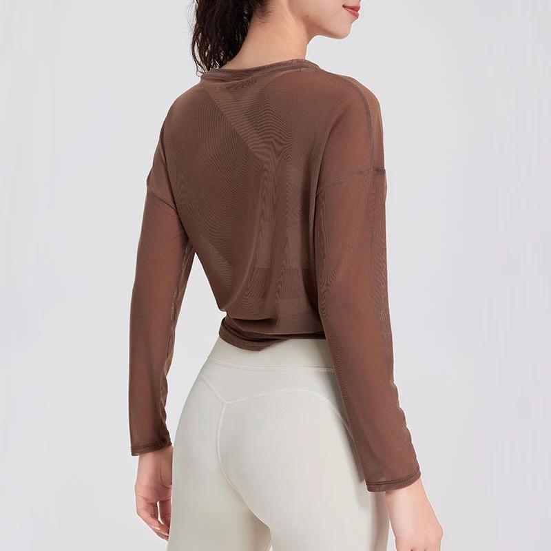 Chemise de yoga à manches longues pour femmes, chemisier de course en plein air, haut de gym respira