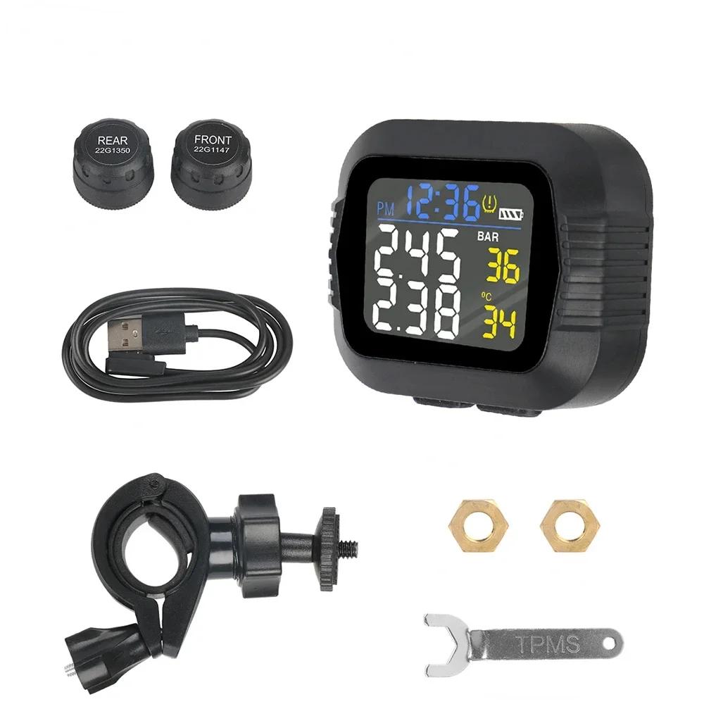 Système de surveillance TPMS de la pression des pneus de Moto, alarme de température avec 2 capteurs