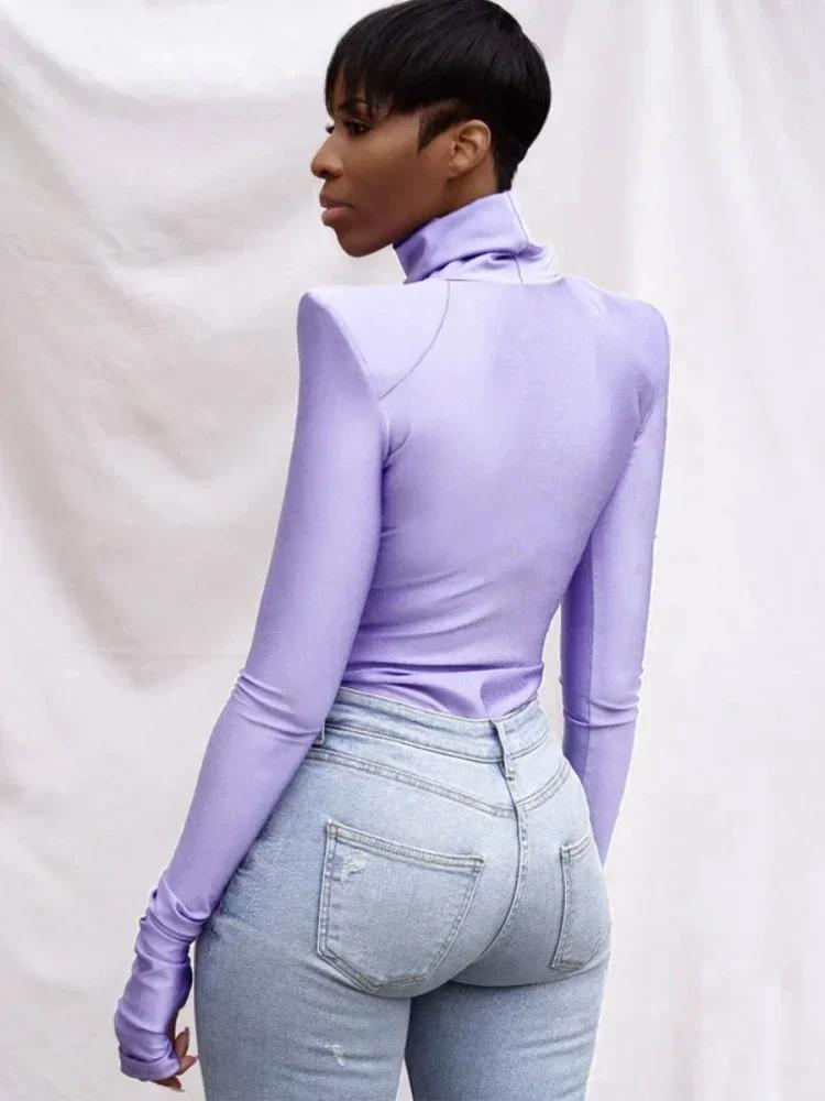 Body couleur unie col roulé Lingerie corps Sexy Feminino à manches longues Y2k hauts femmes une pièc