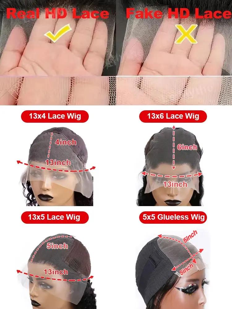 40 46 pouces vague profonde 13x6 13x4 Hd dentelle avant perruque de cheveux humains 250 densité eau