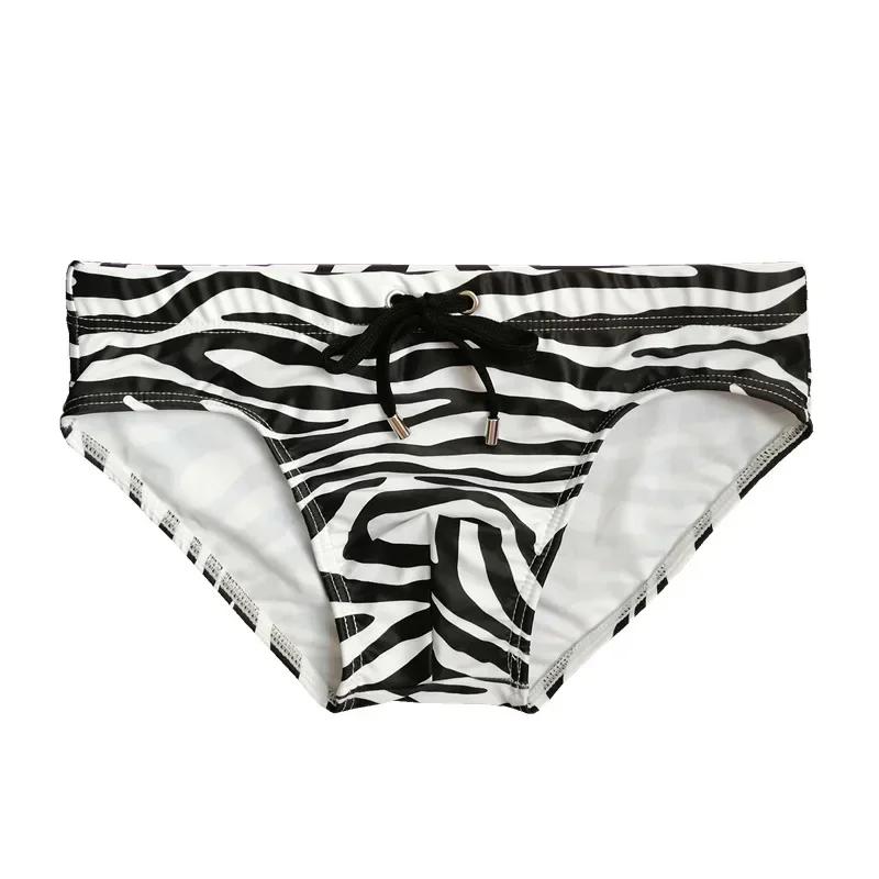 Maillot de bain homme taille basse sexy séchage rapide slip zèbre avec cordon serrage plage