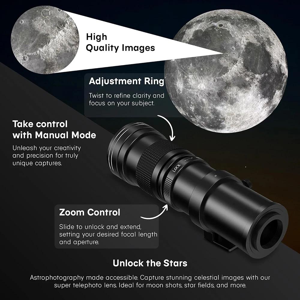 Lightdow 420-800mm f/8.3-f16 téléobjectif manuel Zoom pour appareils photo reflex numériques Canon E