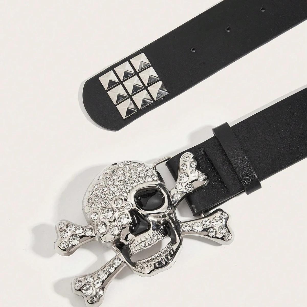 Ceinture à rivets et boucle tête de mort punk foncé pour hommes, 1 pièce, ceinture décorative polyva
