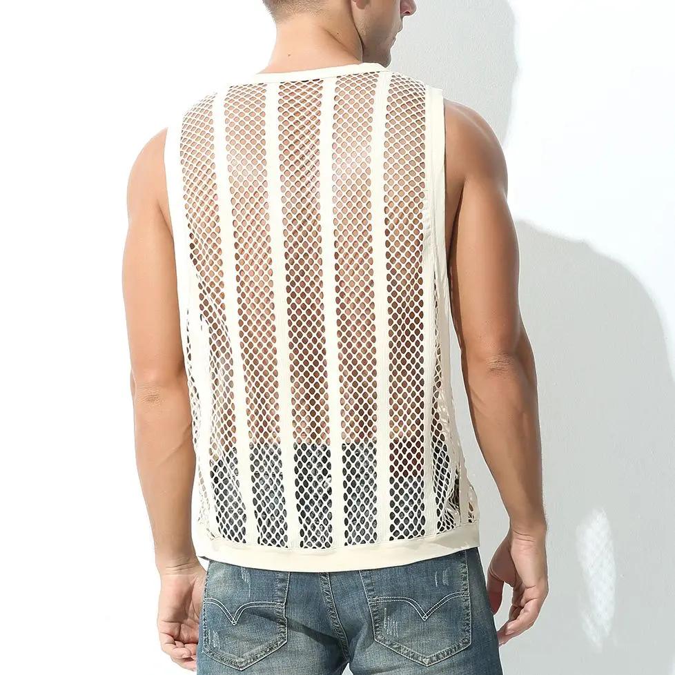 Hommes maille pure gilet musculation course débardeurs Sexy résille Fitness vêtements de sport Muscl