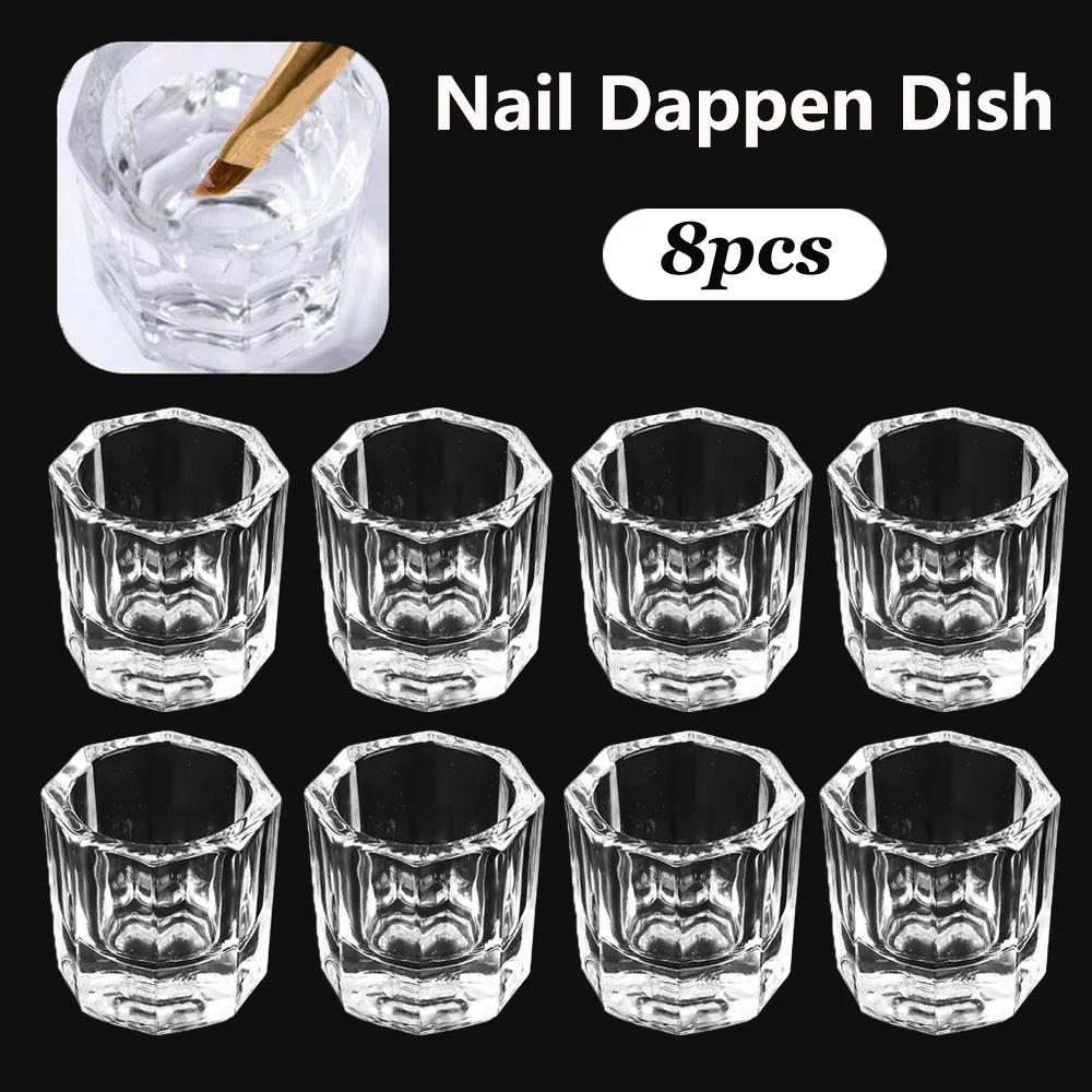 Tasse à ongles en verre de cristal, acrylique transparent, petite poudre octogonale, tasse à ongles