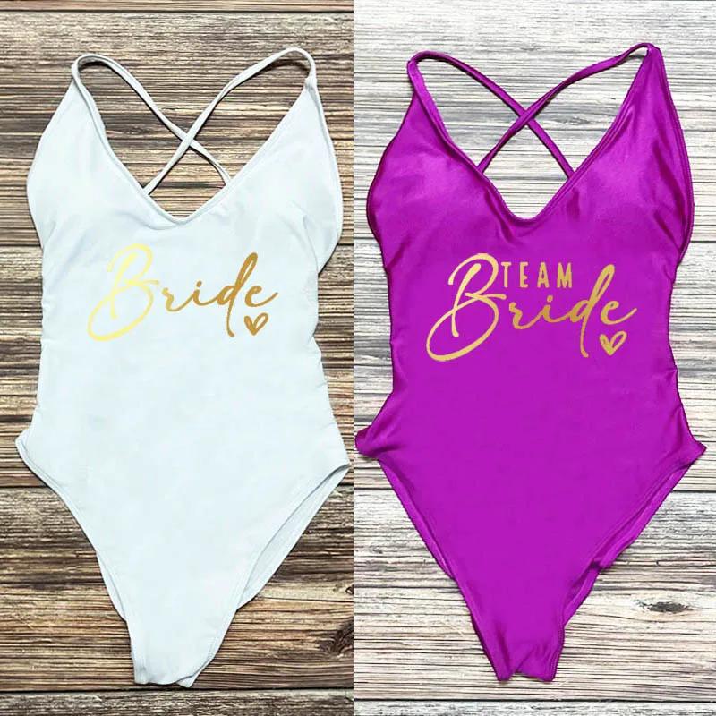 S-3XL rose imprimé équipe mariée maillot de bain une pièce Sexy rembourré Squad femmes maillots de b