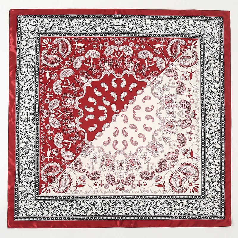 Foulard carré en Satin pour femmes musulmanes, Hijab élégant, imprimé 2025, foulard en soie, châle,