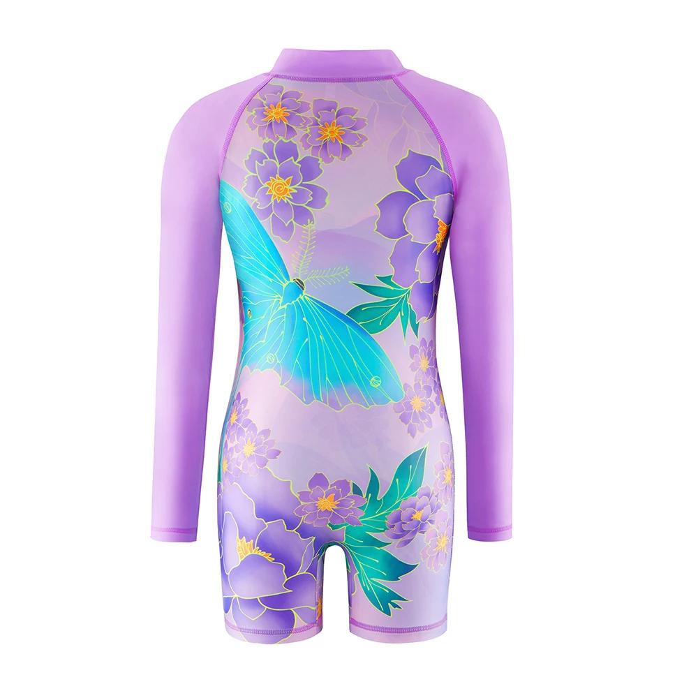 Maillot de bain une pièce pour filles, tenue d'été à manches longues, short de protection contre les