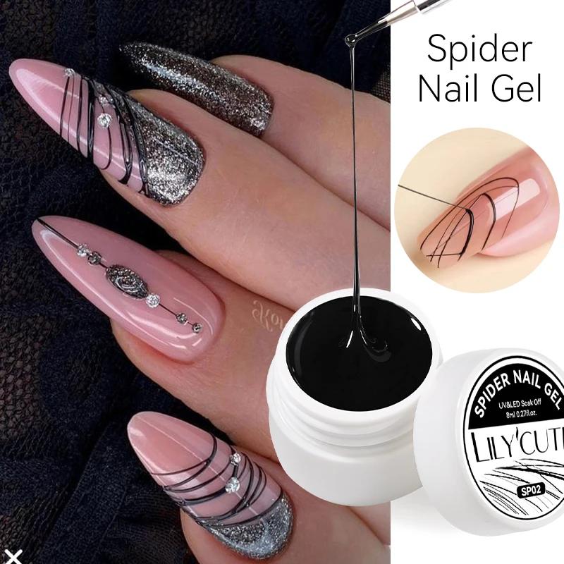 LILYCUTE 8ml blanc noir argent araignée Gel pour ongles naturel foncé Flashy dessin peinture UV Gel