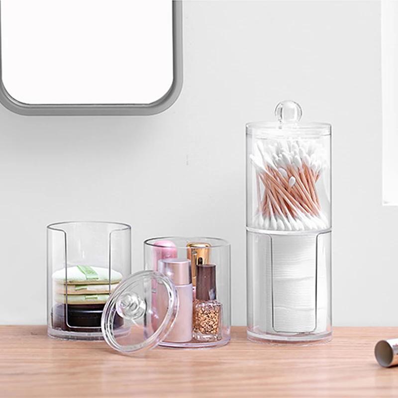 Cotons-tiges en acrylique avec couvercle en bambou, boîte transparente cosmétique, boîte de rangemen