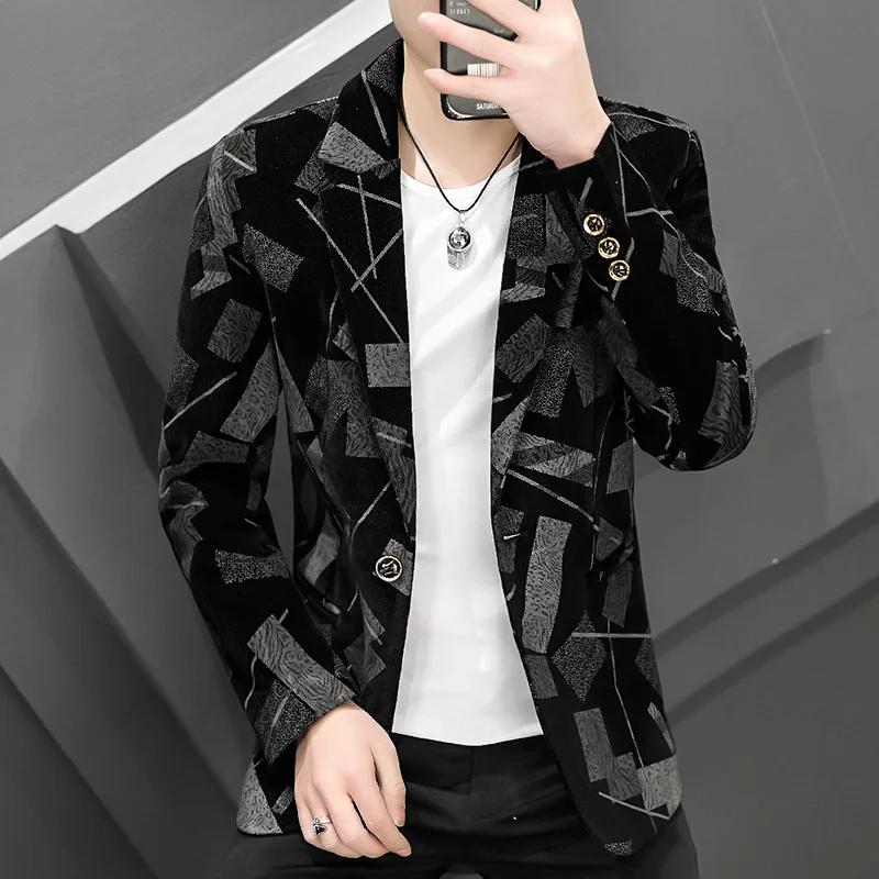 Blazer décontracté en velours côtelé pour hommes, costume de gentleman, performance de shopping en p