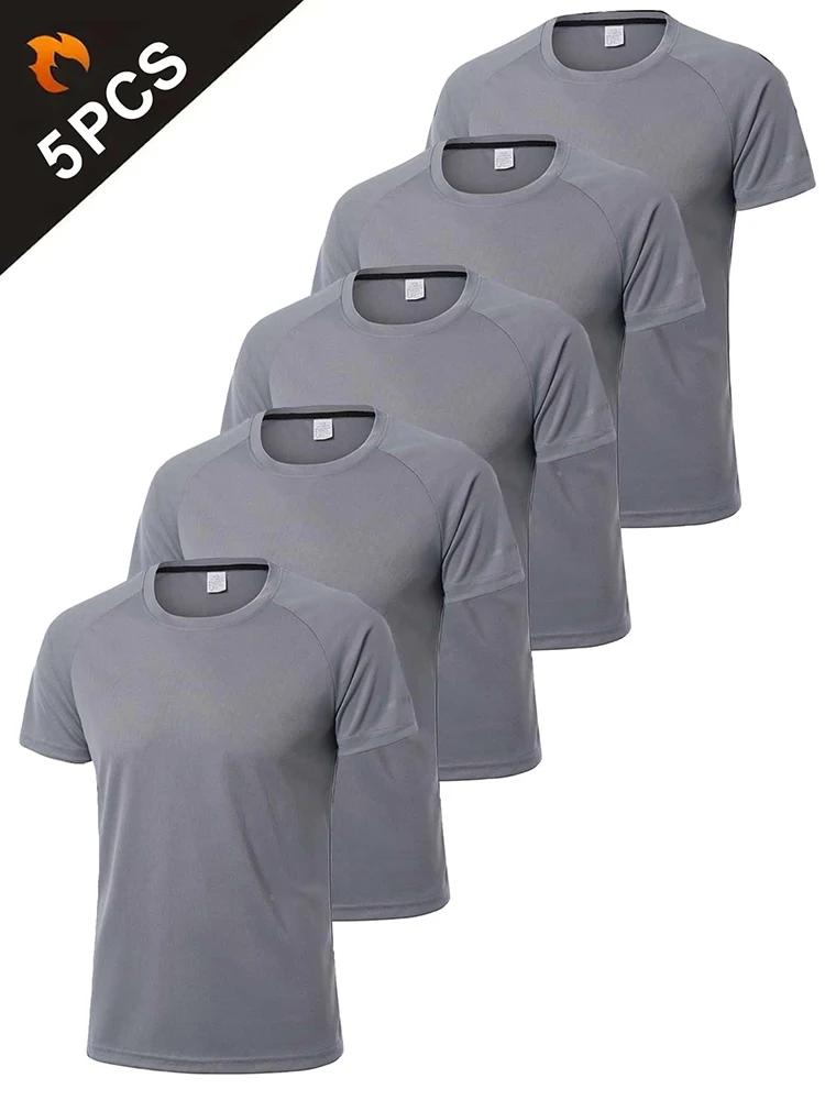 T-shirt ample et respirant pour hommes, 5 pièces, haut à manches courtes et col rond pour la course