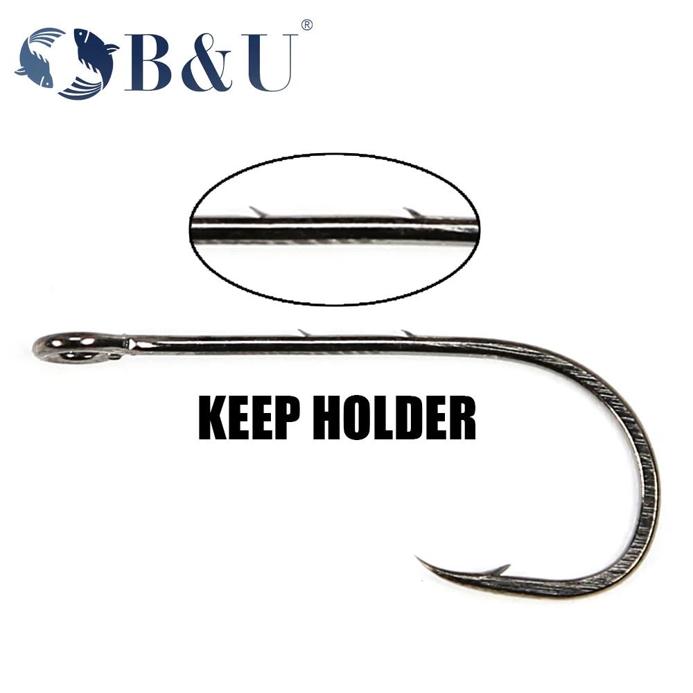 B & U-Hameçon de pêche Big Eye, longue tige, barbelé, rond, joint plié, grand anneau, ver, crochet,