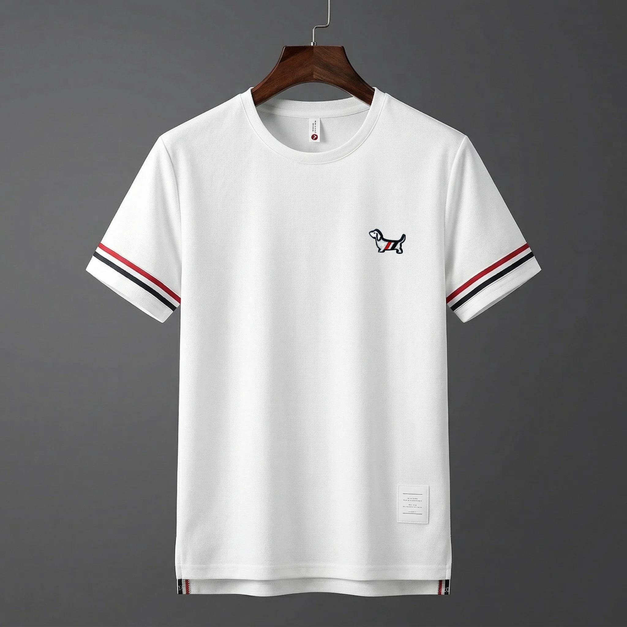 T-shirt d'été de luxe pour homme, col rond, broderie de marque, motif chien, manches courtes, hauts