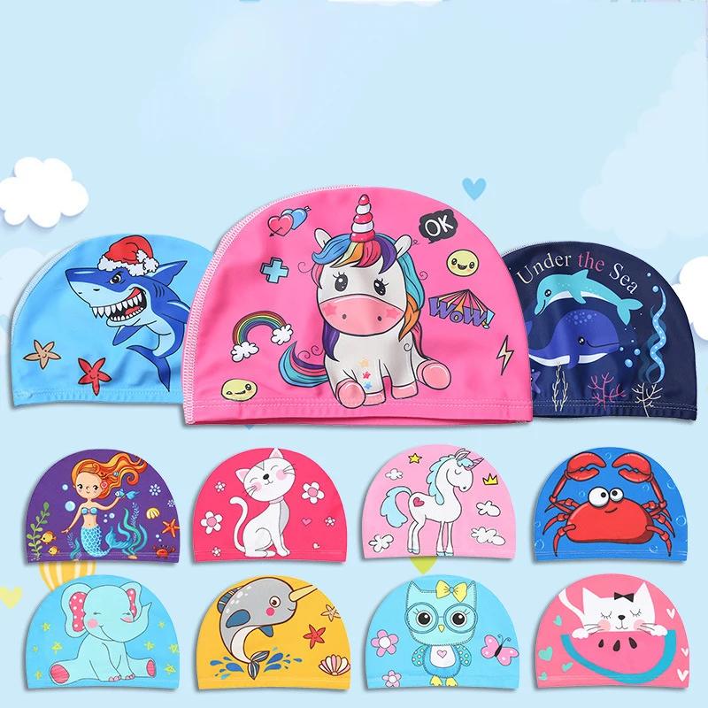 Bonnet de natation en tissu élastique pour enfants, chapeau de protection des oreilles, casquettes d