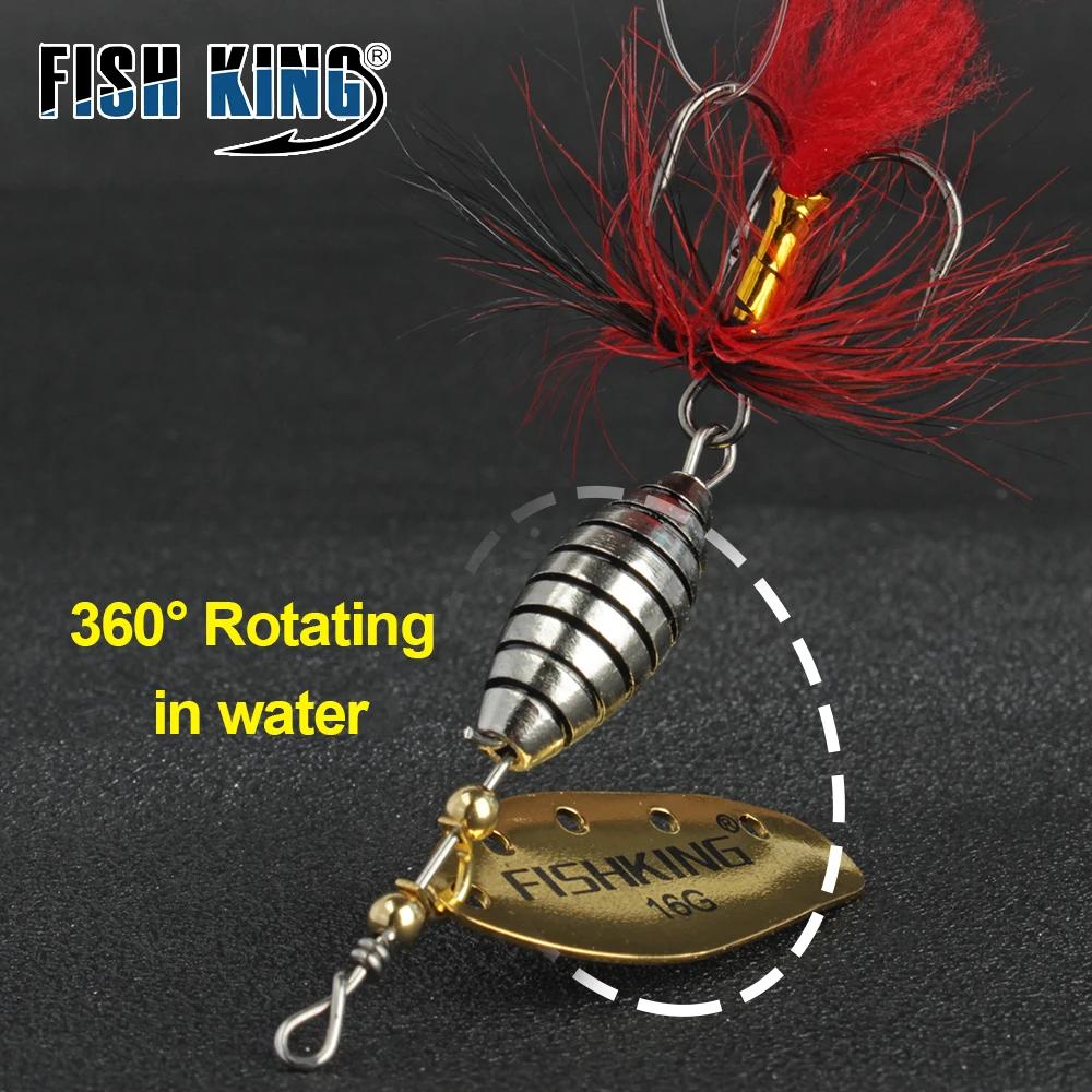 FISH KING Spinner appât 6g 12g 16g rotatif Spinners cuillère leurre brochet métal avec plume triple