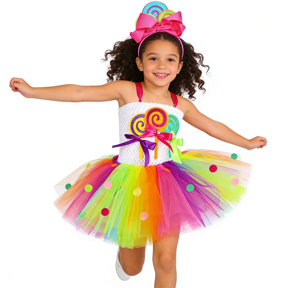 Costume de sucette arc-en-ciel pour filles, robe de princesse Tutu de fête d'anniversaire, robe de b