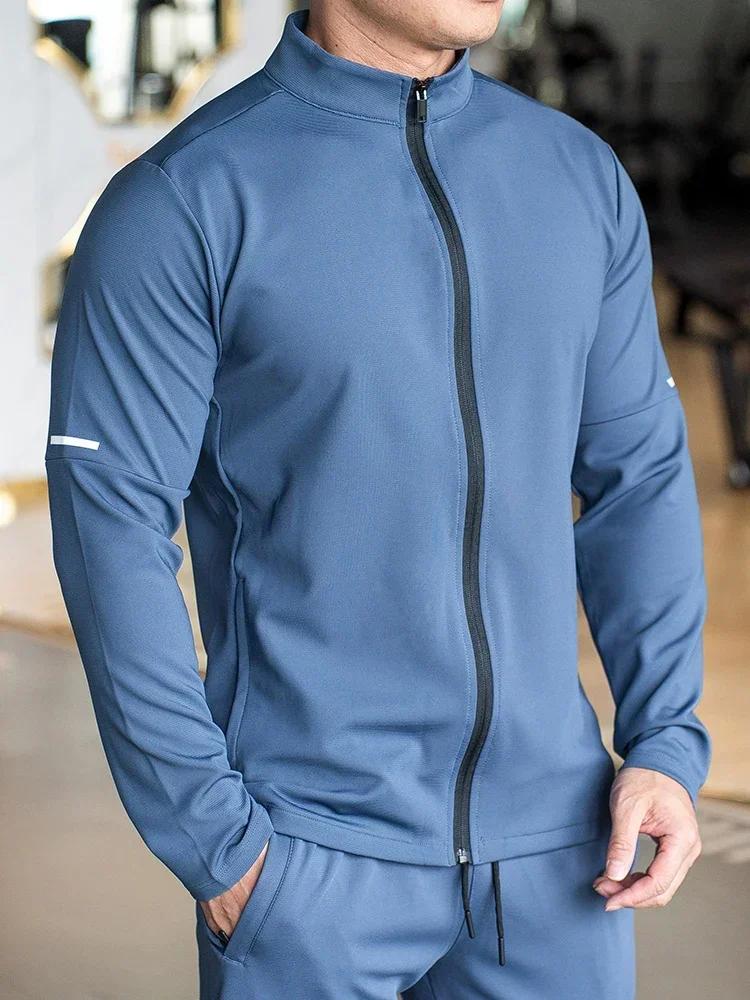 Sweat-shirt sport homme col montant manches longues - Veste fitness running jogging décontractée zip