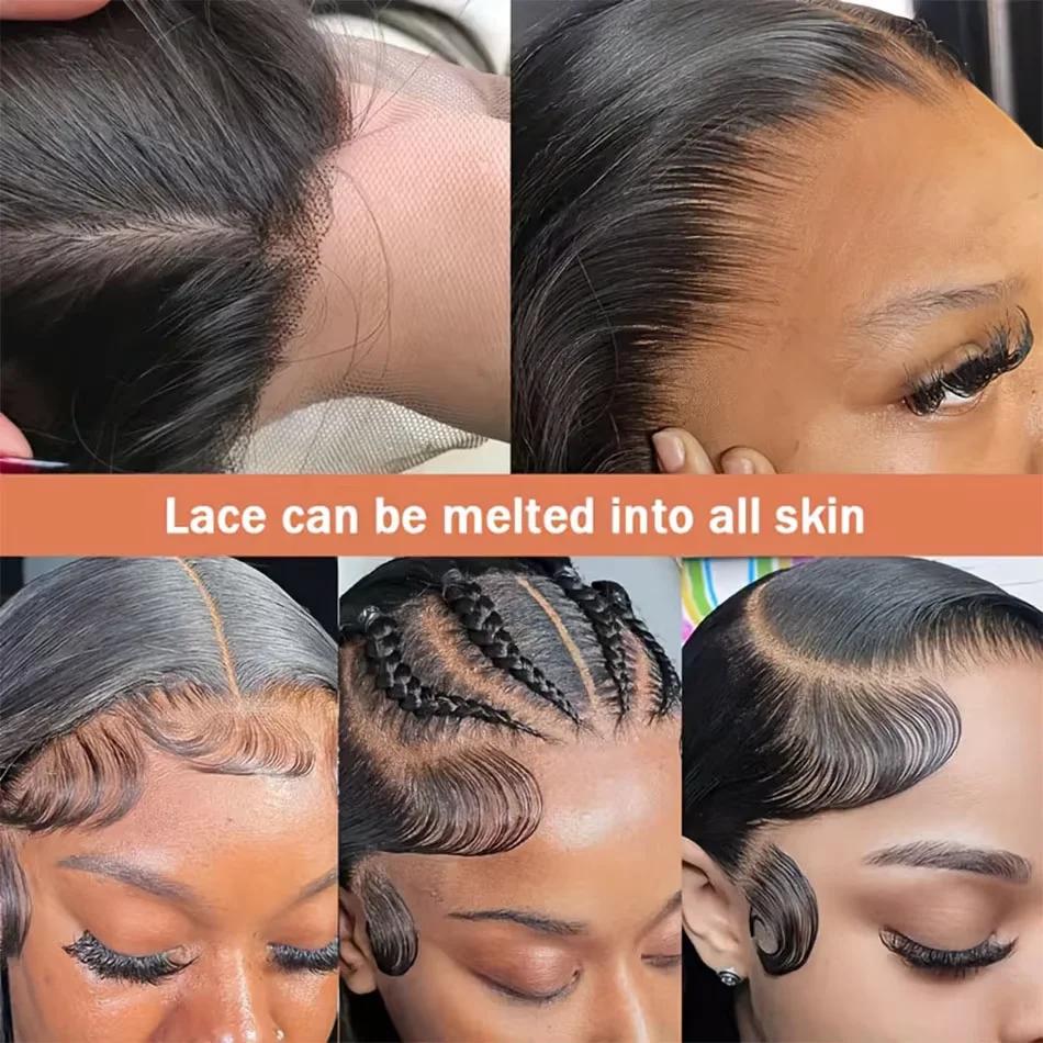 30 pouces naturel noir 360 dentelle avant droite perruques de cheveux humains 360 HD transparent ple