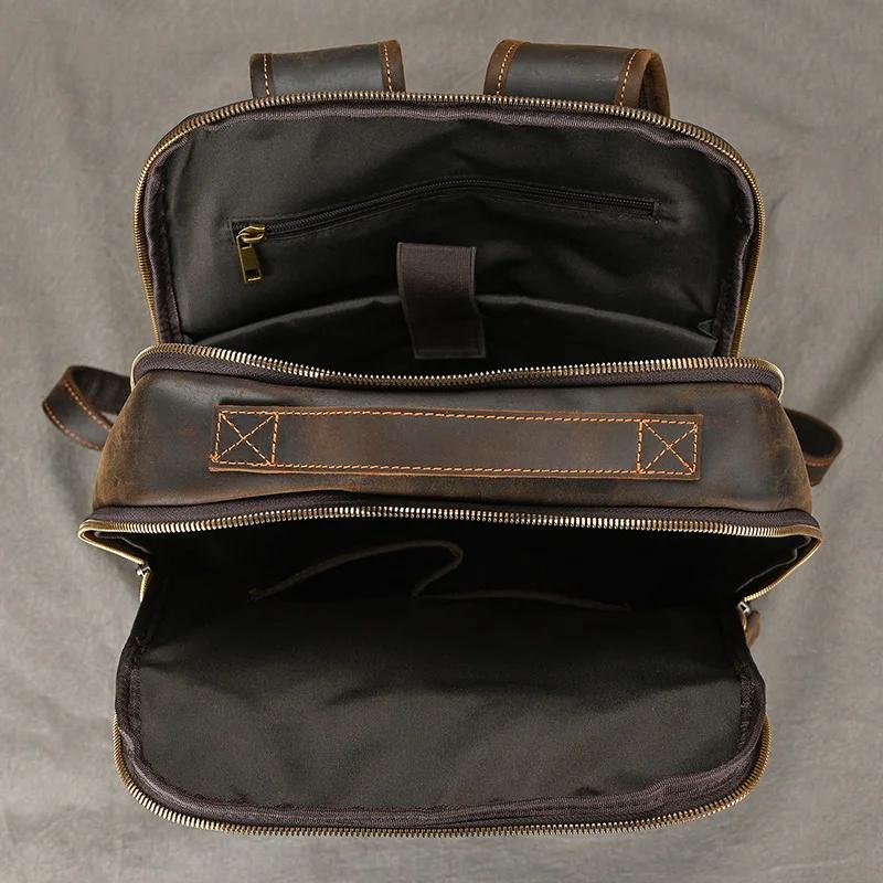 Sac à dos de voyage vintage en cuir à double fermeture éclair pour homme, sacoche de voyage faite à