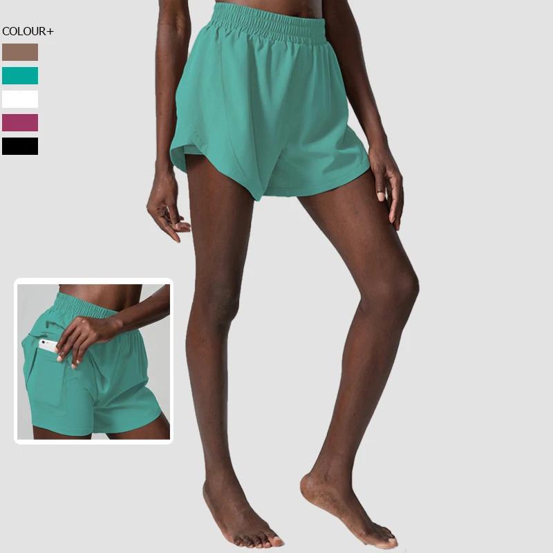Short de course 2 en 1 pour femme, tissu tissé, poche, gym, yoga, respirant, séchage rapide, entraîn