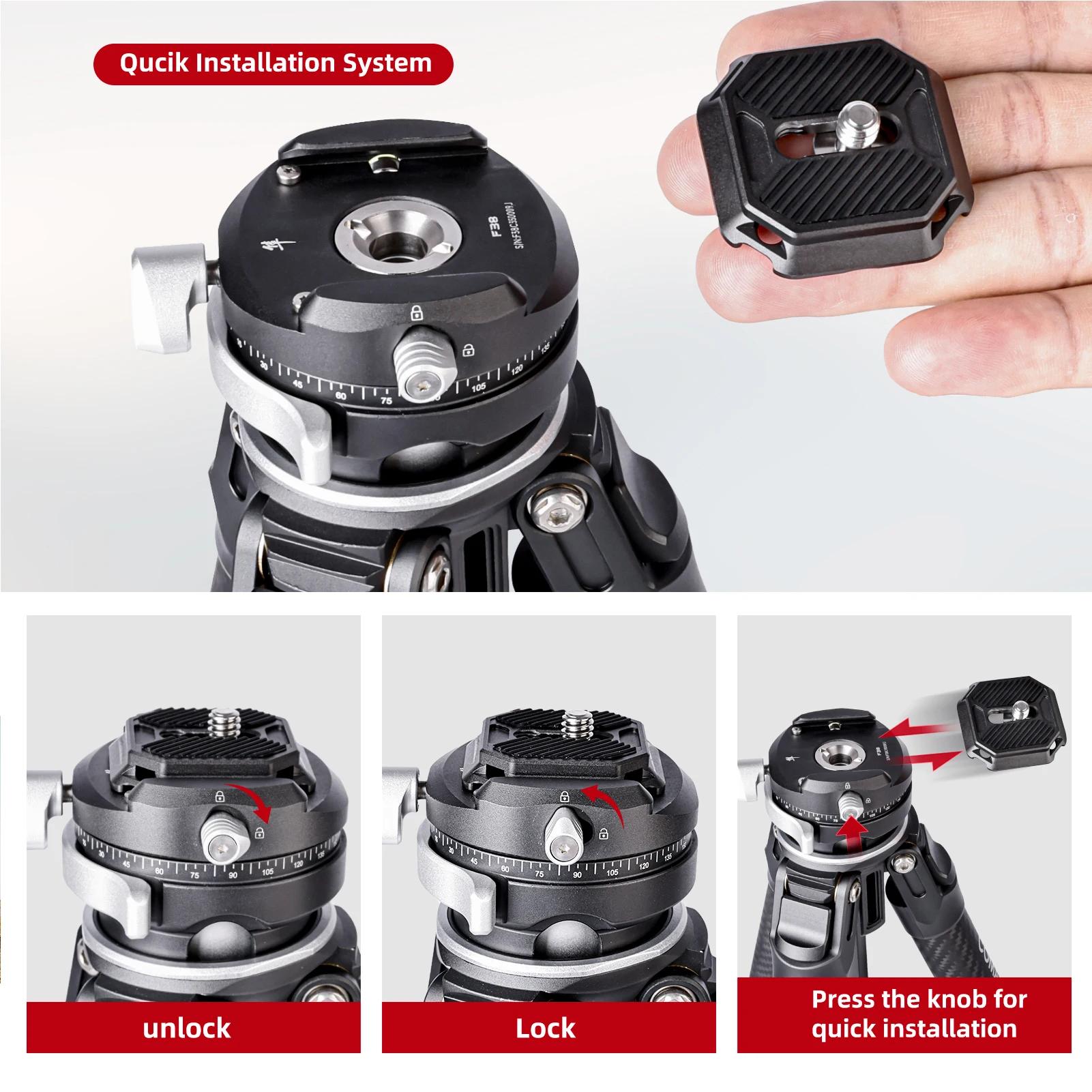 Trépied en fibre de carbone COMAN Zero F38 Travel avec rotation à 360° ° Tête sphérique panoramiqu