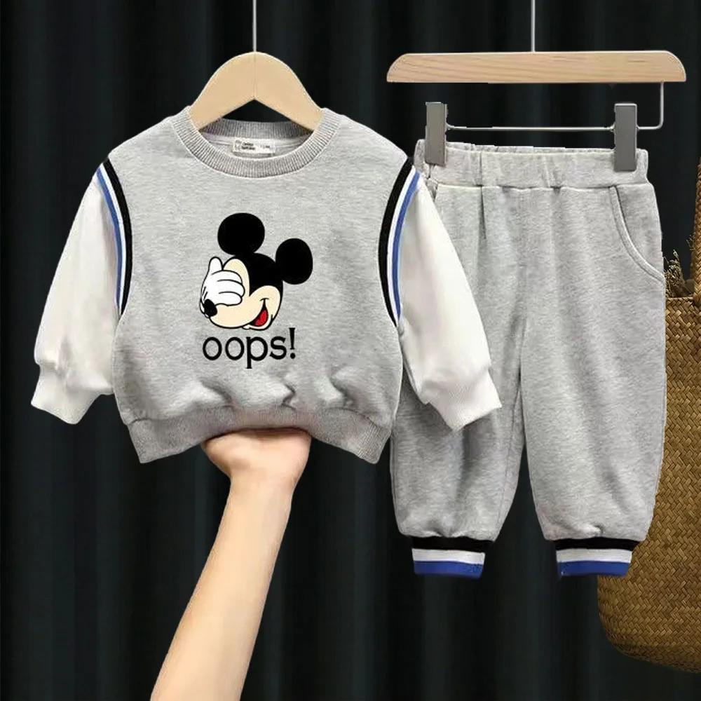 Ensembles de vêtements pour enfants printemps-automne, imprimés Mickey, survêtements à manches longu